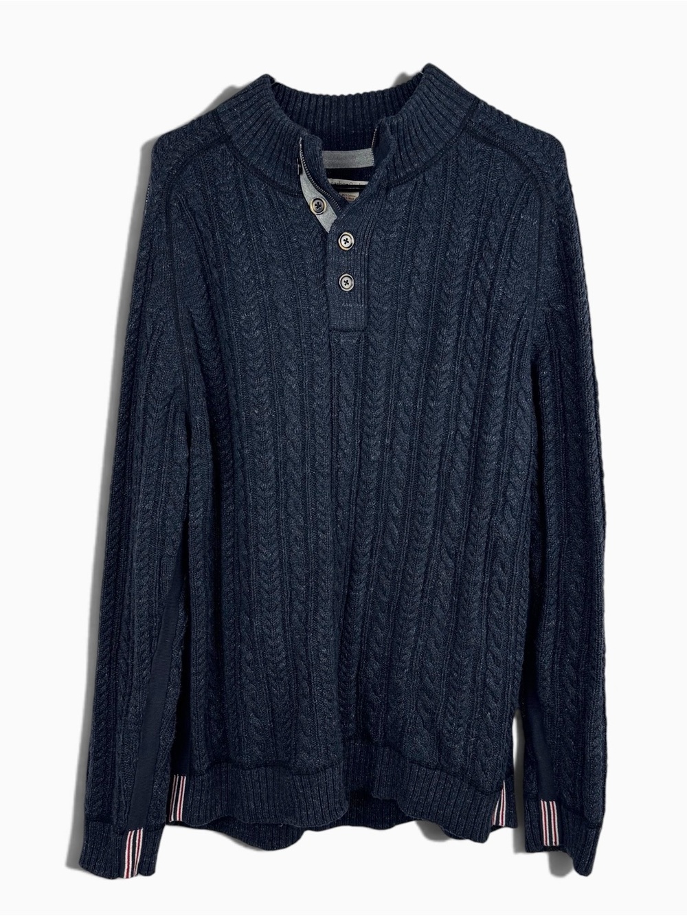 Carbon2cobalt Sweater Size L Blue Cable Knit 1/4 Zip Henley Mock Neck Pullover